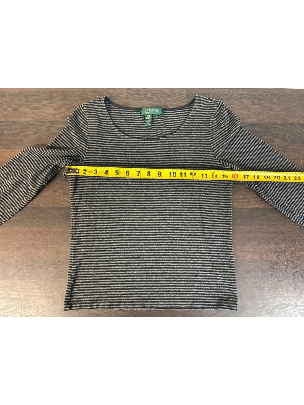 Lauren Ralph Lauren Striped Cropped Top Medium Black Gray Y2K Preppy 90s - Picture 5 of 9